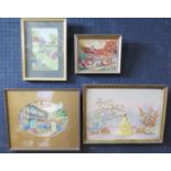 Four Silk and other Needlework pictures, framed & glazed, largest 38x28cm