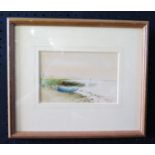 A.J. Couche 1903, Rowing Boat on Estuary Bank, watercolour, 17x10.5cm, framed & glazed