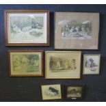 A Collection of Cecil Aldin and other Dog Prints and one framed jigsaw, largest 58x47cm