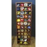 A Maritime Teak Cased Signal Flag Organizer with 44 flags, 91x31cm. Some damage to case