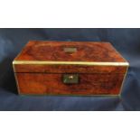 An Early 19th Century Burr Walnut and Brass Mounted Writing Slope with 'secret' compartment and