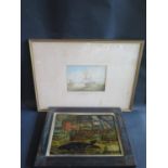 Sam Owen 1760-1857, Man o' War in stormy seas, unsigned watercolour, 21.5x15cm, framed and glazed.