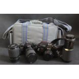 Two Ricoh KR-10 Super 35mm SLR Cameras, Sigma, Vivitar and Ozeck lenses in soft bag