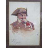 JB 1913, Portrait of Chelsea Pensioner _ Evan Evans 108th Foot, watercolour26x18cm, framed & glazed