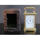 A 19th Century Cased Brass Striking Carriage Clock, 15.5cm, running. Glass at back cracked