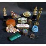 A Selection of Oddments including an 18th century enamel (A/F), porcelain boxes, pair of 19th