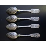 A Set of Four mid 19th Century Russian Silver and Niello Engraved Desert Spoons, Moscow, 141g