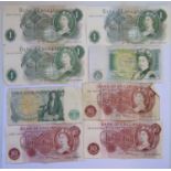 Two £1 Notes HW68 639243 & 44, three others an 3 ten shilling notes