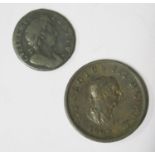 A George III 1807 Britannia and William III Half Penny