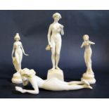 Four Nude Biscuit Figurines, cross mark to base, tallest 21cm