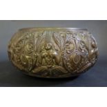 An Asian Bronze Bowl decorated with figures holding fronds, 20cm diam.