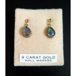 A Pair of Hallmarked 9ct Gold and Black Opal Pendant Earrings (15mm), 1.2g