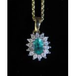 A 9ct Gold, Emerald and Diamond Pendant Necklace, 2.7g