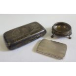 A Victorian Silver Salt, London 1882, Thomas Smily, engine turned cigarette case (Birmingham 1919)