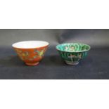 A 19th Century Chinese Orange Ground Teabowl (hairline to rim) and one other