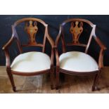 A Pair of Edwardian Mahogany and Inlaid Salon Chairs