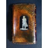 A 19th Century French Burr Wood and Tortoise Shell Snuff Box with decorated with figure of