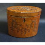 A Regency Satinwood and Penwork Oval Tea Caddy, 12cm tall