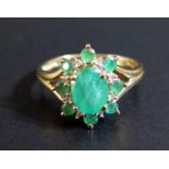 A 9ct Gold and Emerald Cluster Ring, size N.5, 2.4g