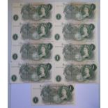 A Collection of Nine Series C Consecutive £1 Notes: HZ16 777266-74, uncirculated