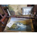 Donald Ayres, Highland Stream, oil on canvas, 49x39cm, framed, Georgian watercolour, WWI cards etc.
