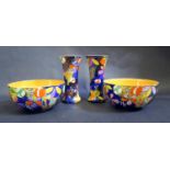 A Pair of Corona Ware 'CREMORNE' Vases, 19.5cm and pair of bowls, 20cm diam.