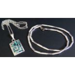A Silver Pendant Necklace (12g) and white metal necklace