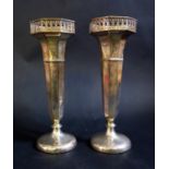 A Pair of George V Loaded Silver vases with pierced rims, Birmingham 1937, Jones & Crompton, 21cm,