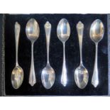 An Elizabeth II Cased Set of Six Silver Coffee Spoons, Birmingham 1958, Henry Clifford Davis, 46g