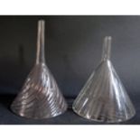 Two Glass Wine Funnels, largest 15.5cm tall