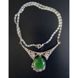 A Silver, Jadeite and Marcasite Necklace, 10g