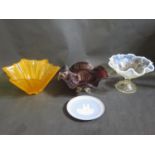 A Fenton Pressed Vaseline Glass Footed Bowl 28cm diam. and two others