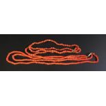 A Georgian Twin Strand Coral Bead Necklace, 44cm long, 32g and one other 16.4g