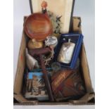 A Interesting Selection Of Oddments Including A Masonic Gavel,Golfing Hip Flask, Treen & Post Cards