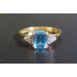 A 9ct Yellow Gold, Blue Stone and Diamond Ring, size O.5, 2.3g