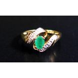 A 9ct Yellow Gold, Emerald and Diamond Ring, size N, 2g