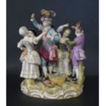 A Fine Meissen Porcelain Dancing Group of the Dance Master and Dancers, ca. 1870-80, crossed sword