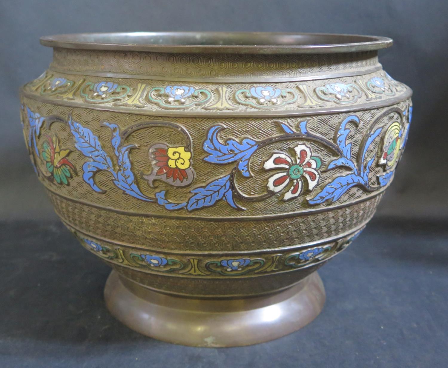 A Large Japanese Cloisonné Enamel Jardinière, 38cm diam.