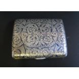 A Russian Silver and Niello Scrolling Foliate Engraved Cigaratte Case, 75x65mm, 106g