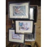A Collection of Thirty Risque French Prints, framed & glazed