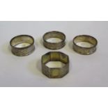 Three Modern Birmingham Silver Napkin Rings and one other, 53g