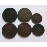 An 1861 Half Penny, 1858 Penny, Cartwheel Pennies etc.