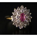 A 9ct Gold, Pink Sapphire and Diamond Cluster Ring, size O.5, 2.9g