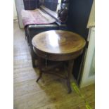 An Edwardian Rosewood and Marquetry Inlaid Occasional Table with three hinged silk lined drawers,