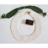 A Banded Agate Box, bead necklace and purse