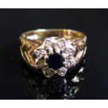 A 9ct Gold, Sapphire and Diamond Cluster Ring, size O.5, 3.7g