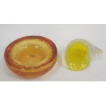 A Whitefriars 12cm Ashtray and vasline and canary yellow glass shell