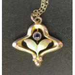 A 9ct Enamelled Yellow Gold and Sapphire Pendant Necklace, 20mm wide, 1.7g