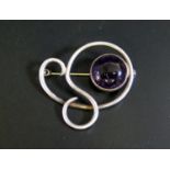 A Scottish Silver and Cabochon Amethyst Brooch, Edinburgh 1931, 36mm