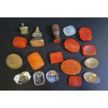 A Selection of Agate and Glass Seals including one 'I SETTLE' with insect resting on heart, etc.